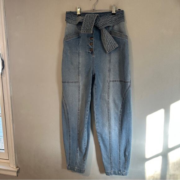 ULLA JOHNSON Otto Bowed Barrel Leg Jean Tie Front Button Fly High Rise 0 NEW - Picture 3 of 12